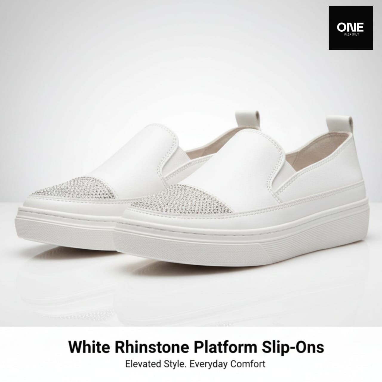 White Rhinstone Platform Slip-Ons