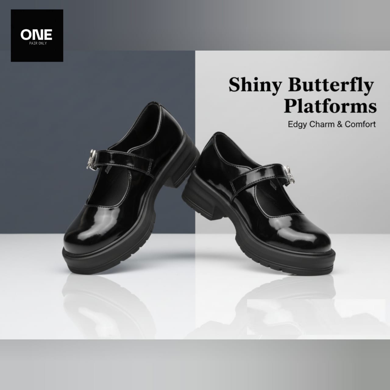 Shiny Butterfly Platforms Pumps
