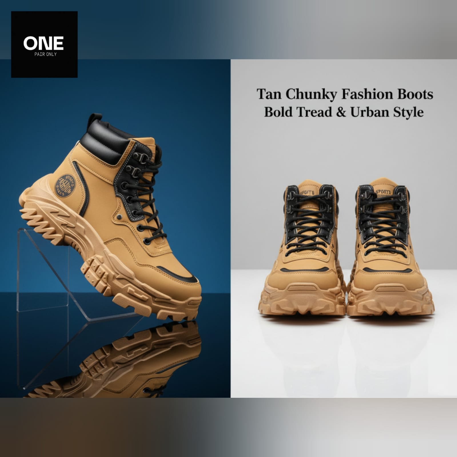 Tan Chunky Fashion Boots Bold Tread & Urban Style