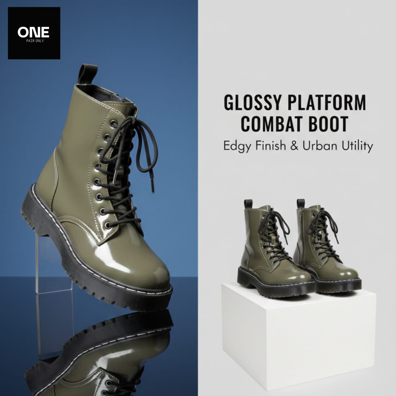 Glossy Platform Combat Boots