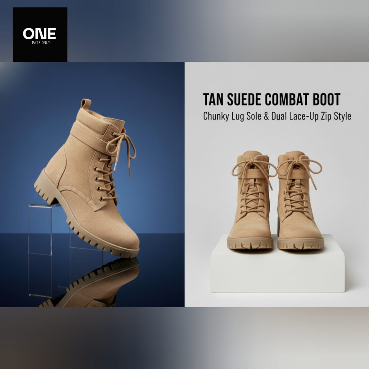 Tan Suede Combat Long Boots