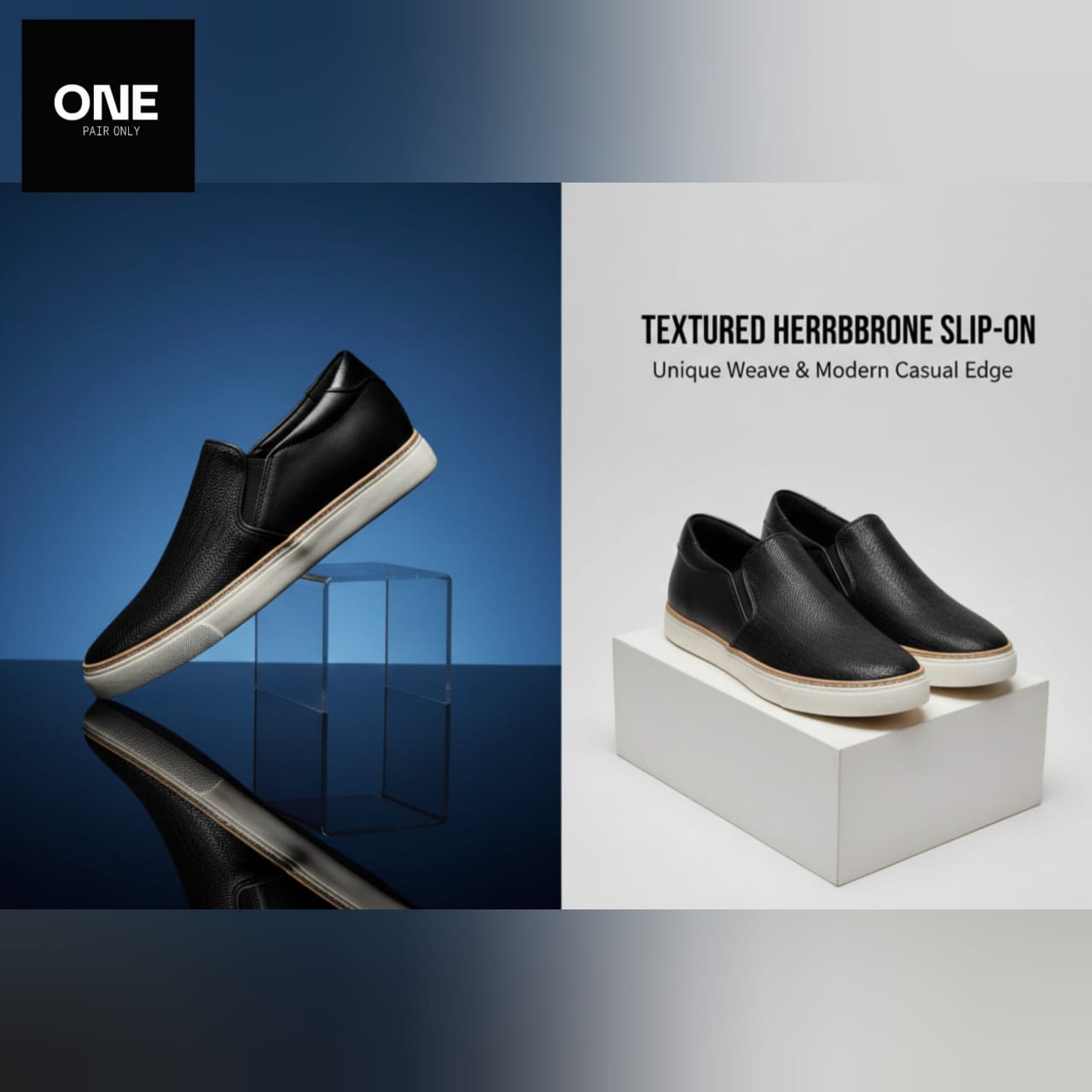 Black Textured Slip-On Sneakers