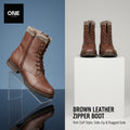 Brown Leather Zipper Boots