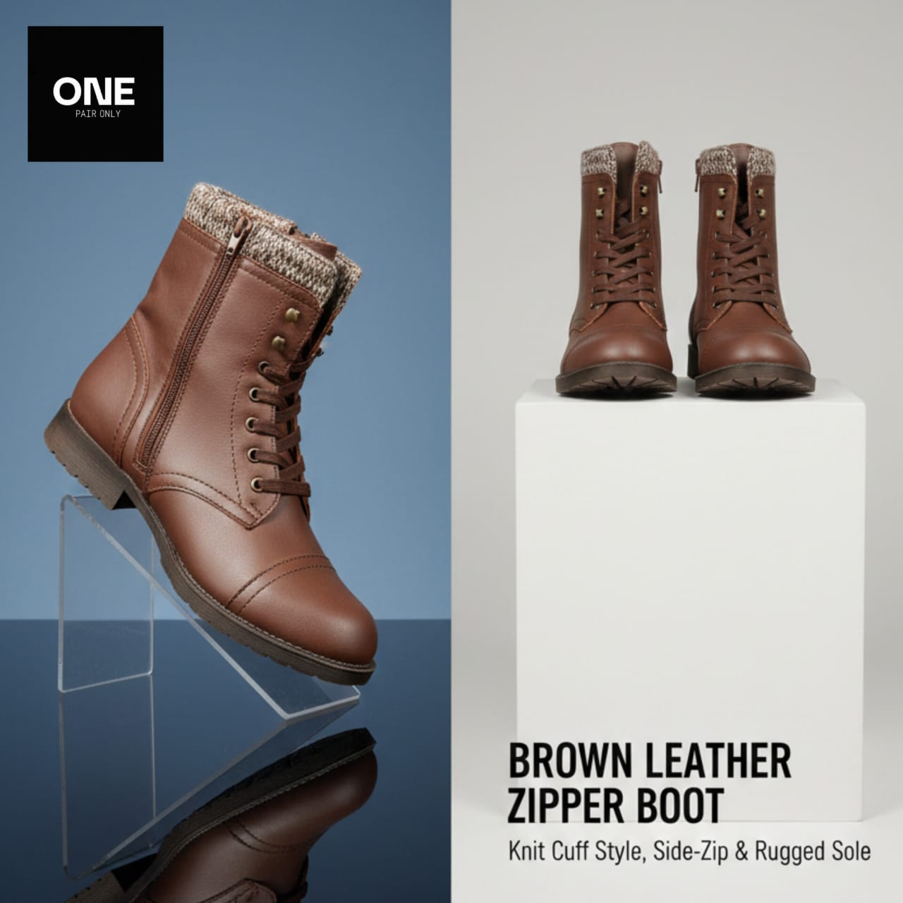 Brown Leather Zipper Boots
