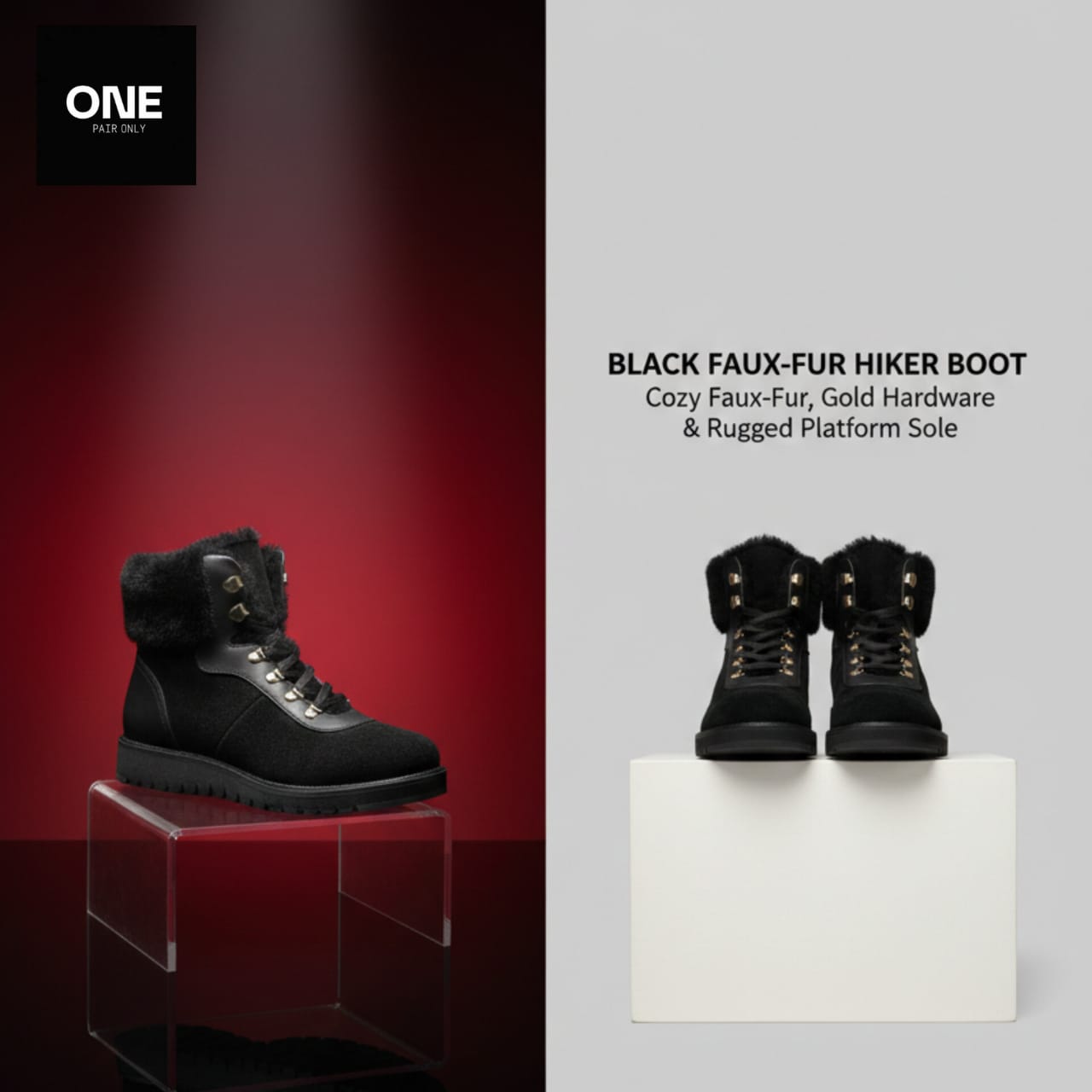 Black Faux-Fur Hiker Boots