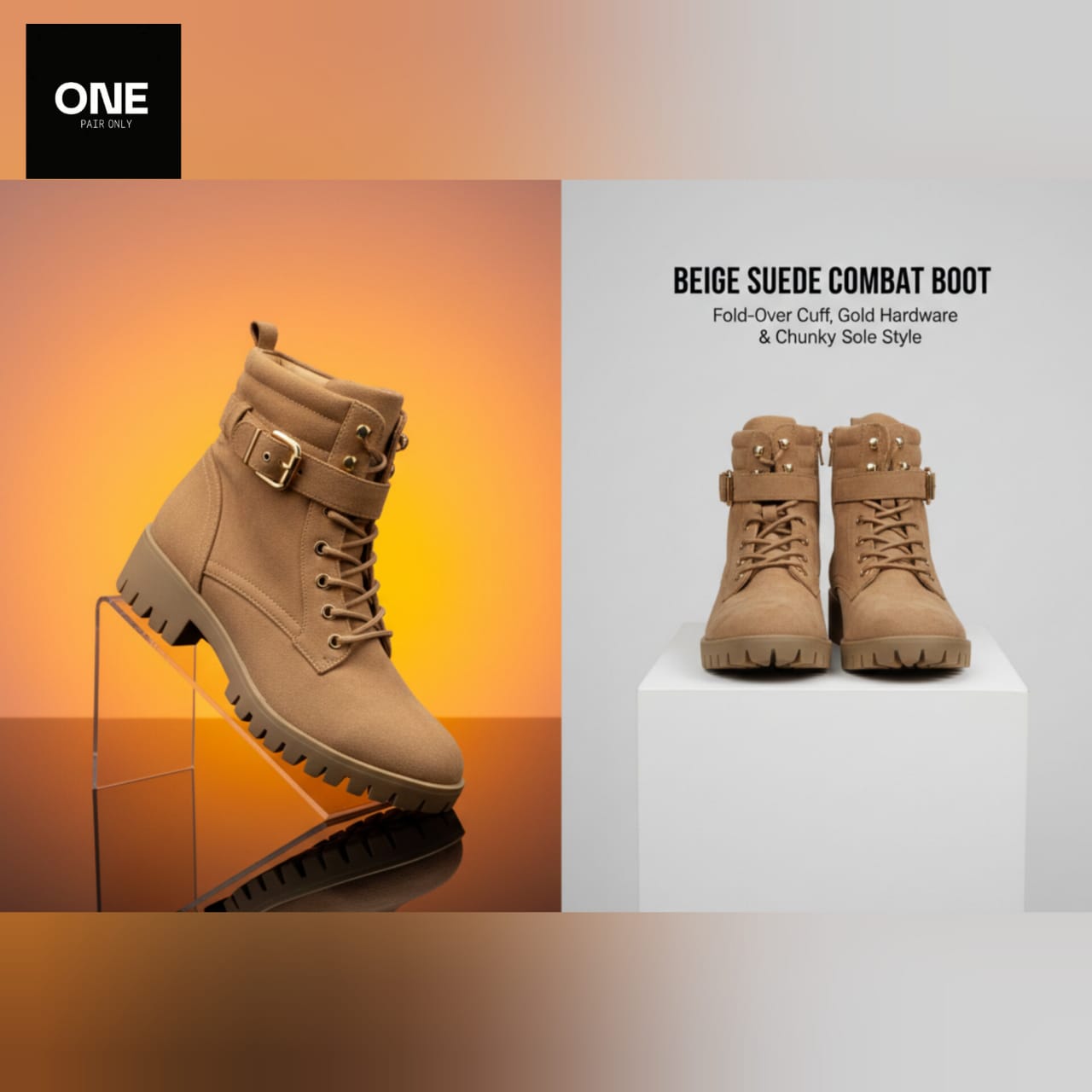 Beige Suede Combat Boots