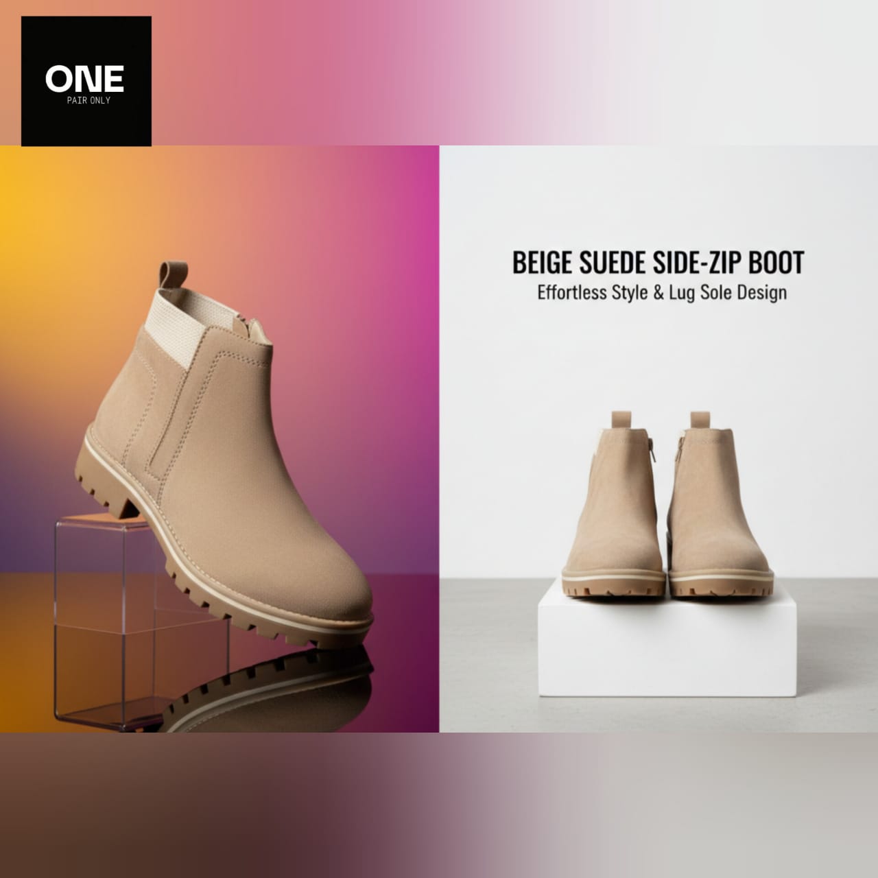 Beige Suede Side-Zip Boots