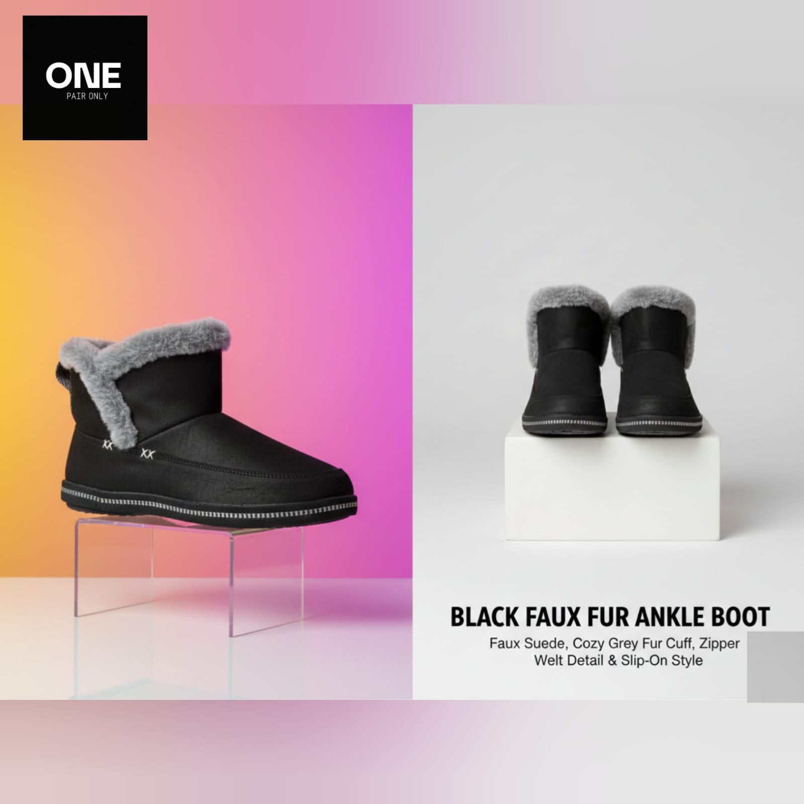 Black Faux Fur Ankle Boots