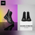 Black Leather Zip Combat Boots