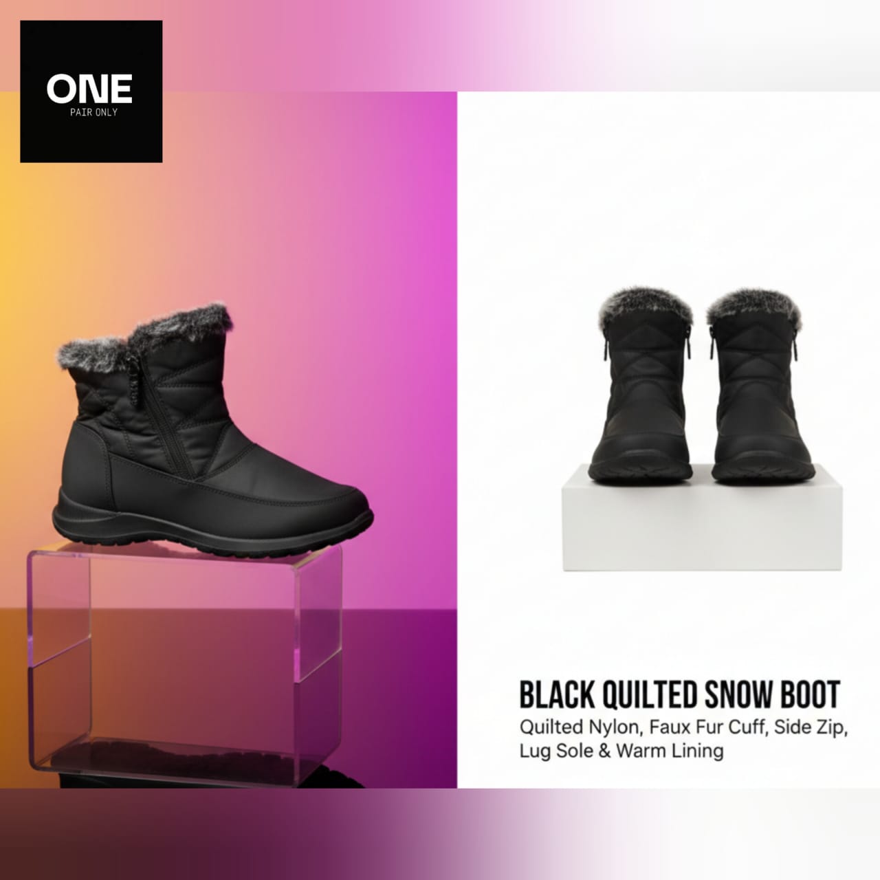 Black Quilted Snow Boots