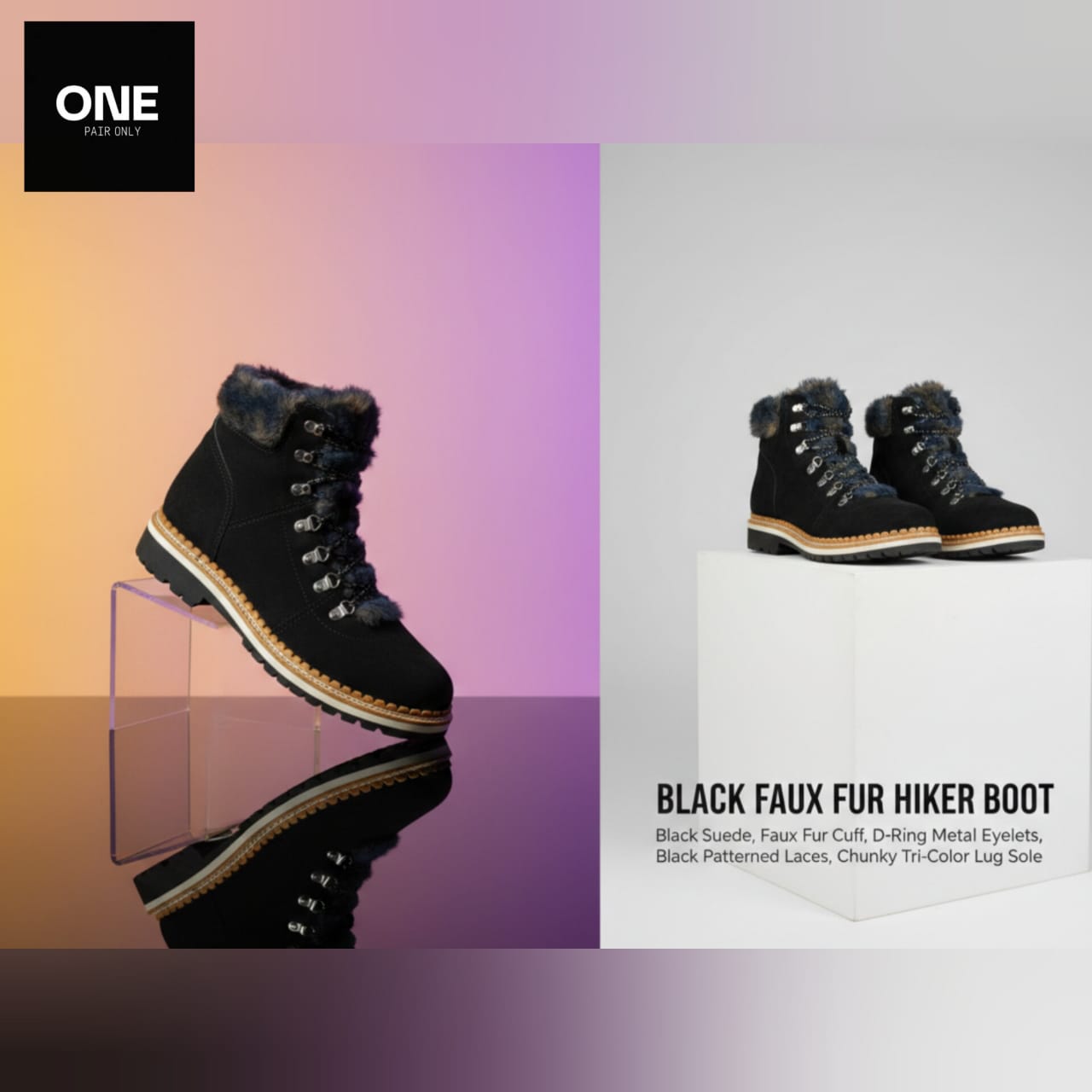 Black Faux Fur Hiker Boots