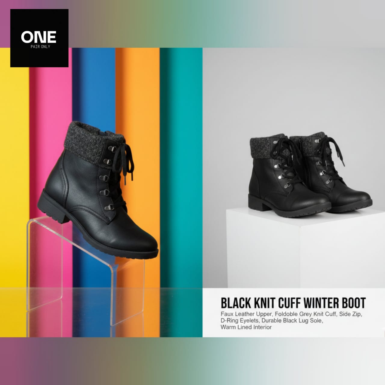 Black Knit Cuff Boots