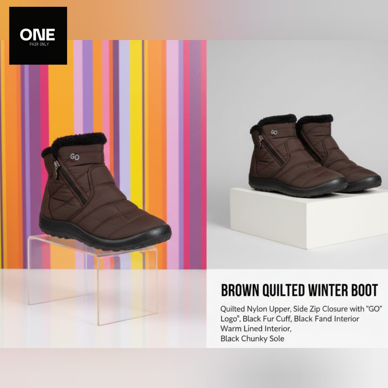 Brown Quilted Winter Boots