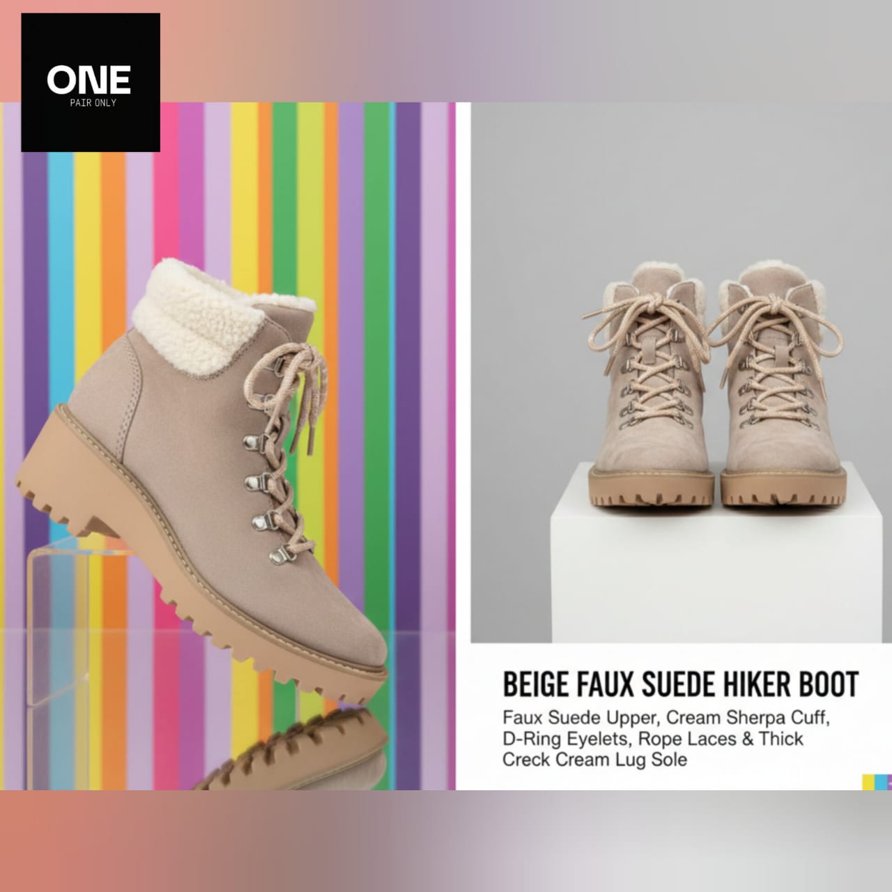 Beige Faux Suede Hiker Boots