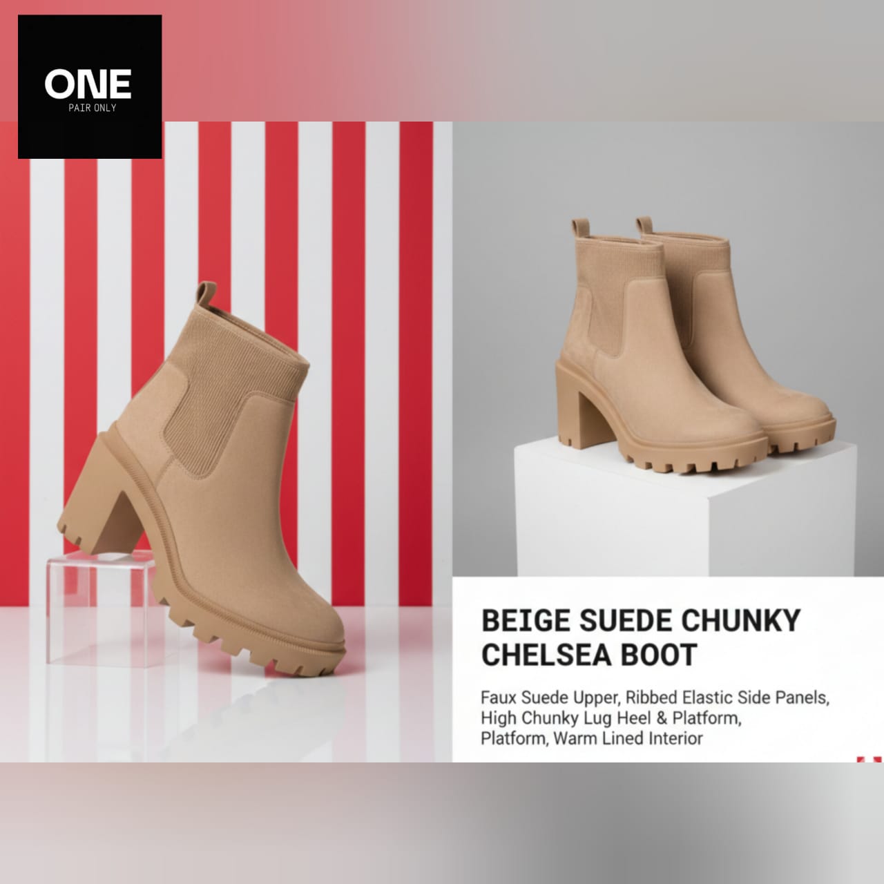 Beige Suede Chunky Chelsea Boots