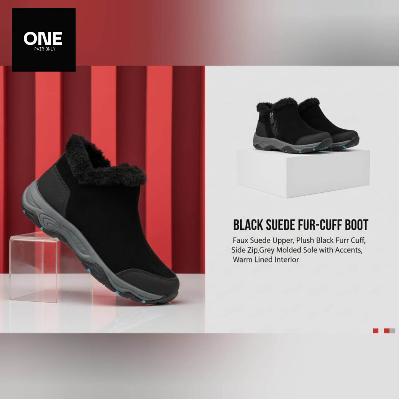 Black Suede Fur-Cuff Boots