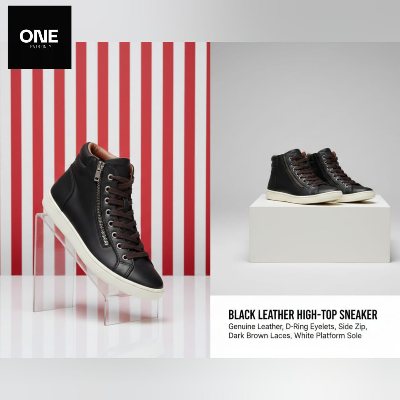 Black Leather High-Top Sneakers