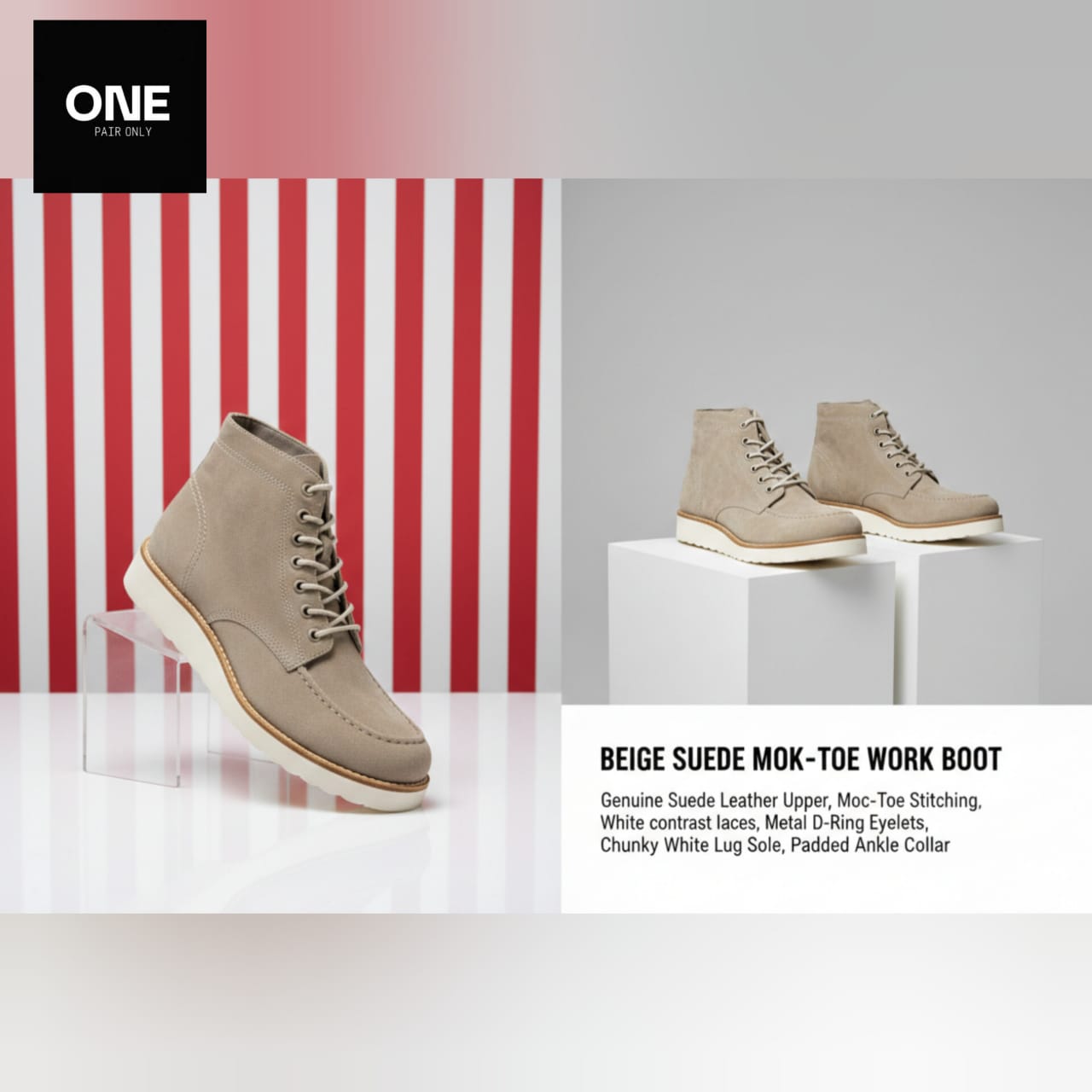 Beige Suede Mok-Toe Boots