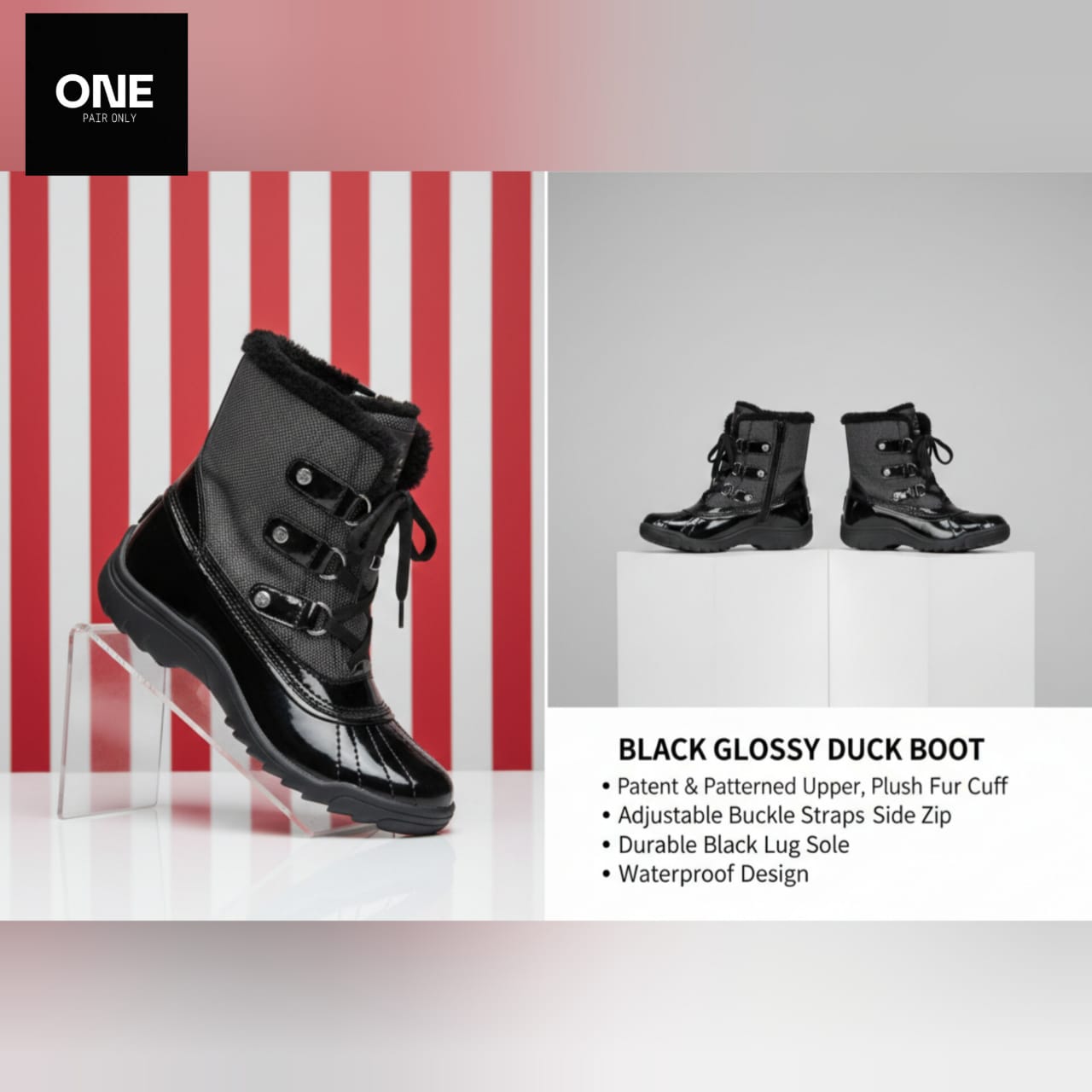Black Glossy Duck Boots