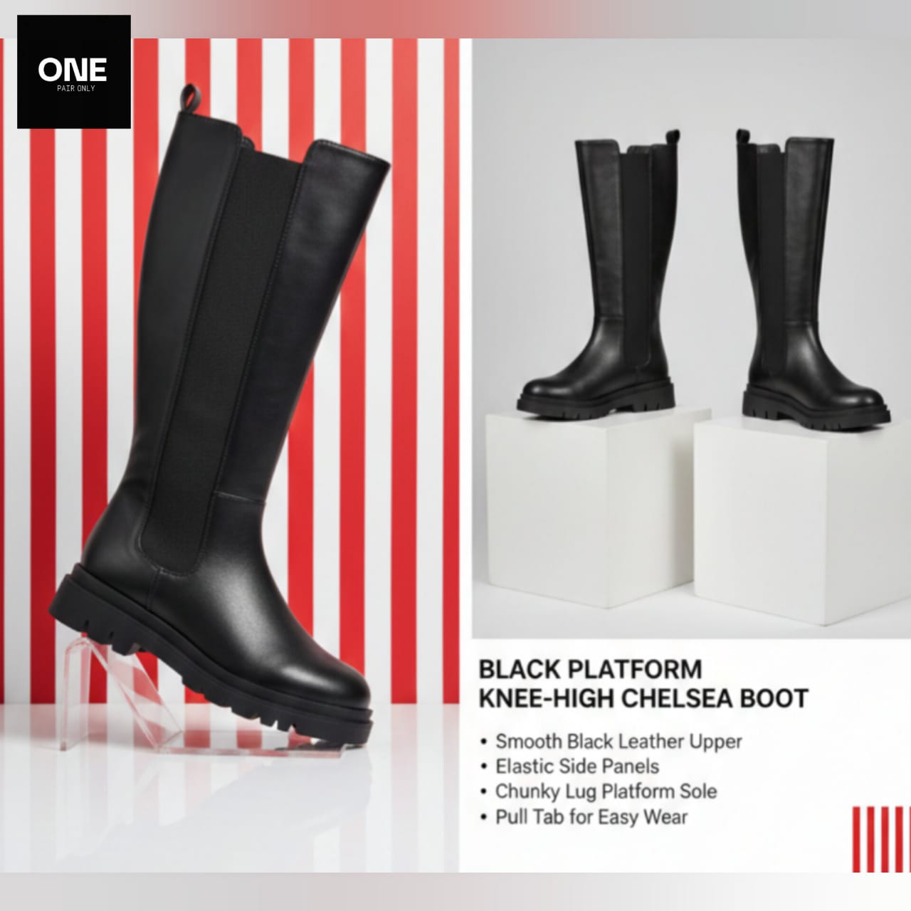 Black Platform Knee-High Chelsea Boots
