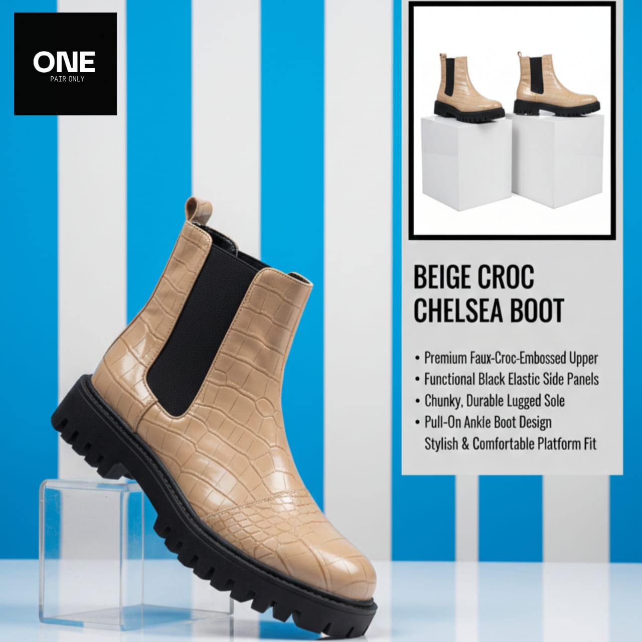 Beige Croc Chelsea Boots