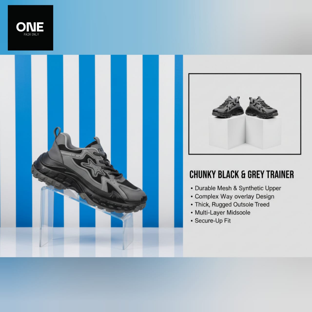 Chunky Black And Grey Trainer Sneakers