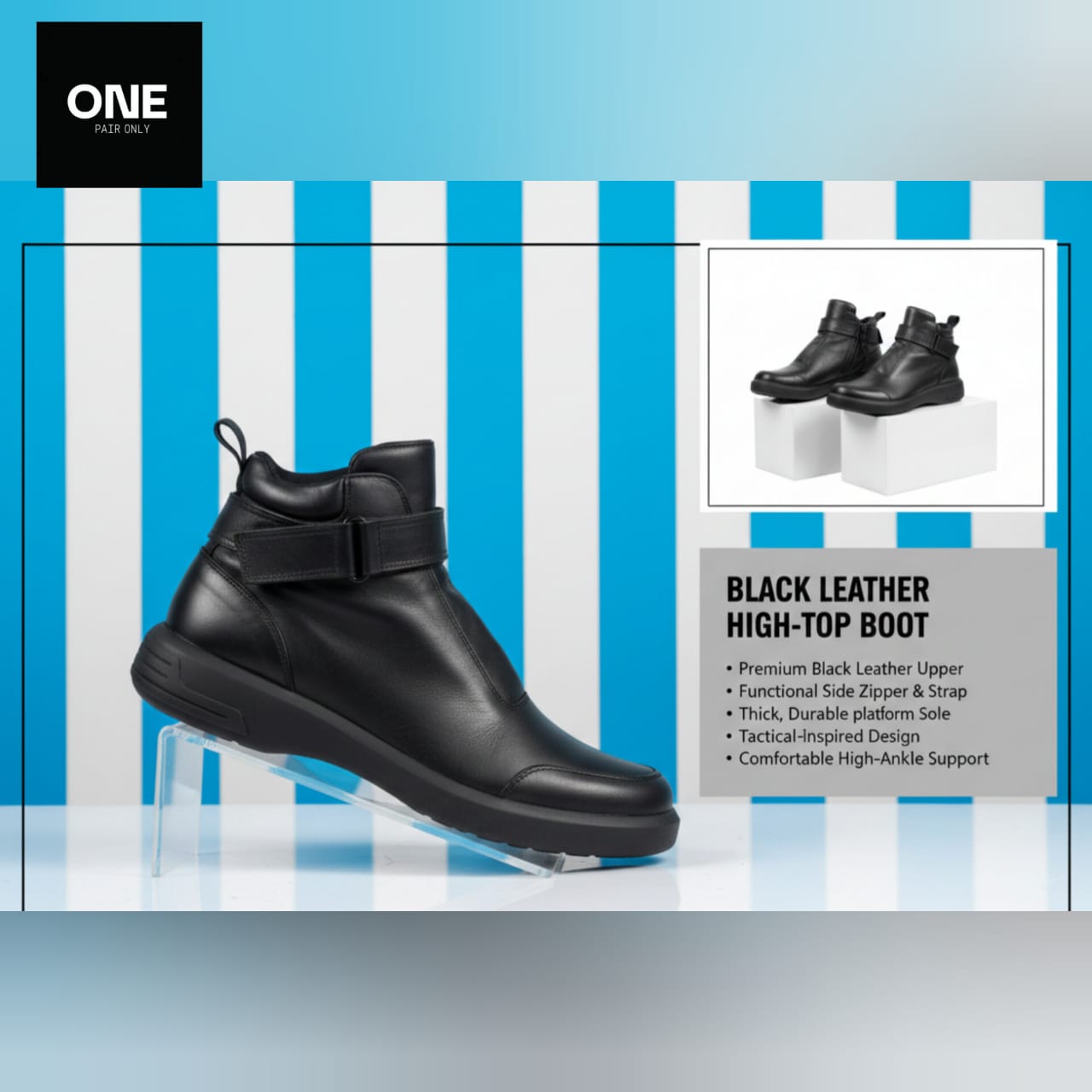 Black Leather High-Top Boots